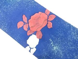 塩瀬のり散らしに椿模様名古屋帯